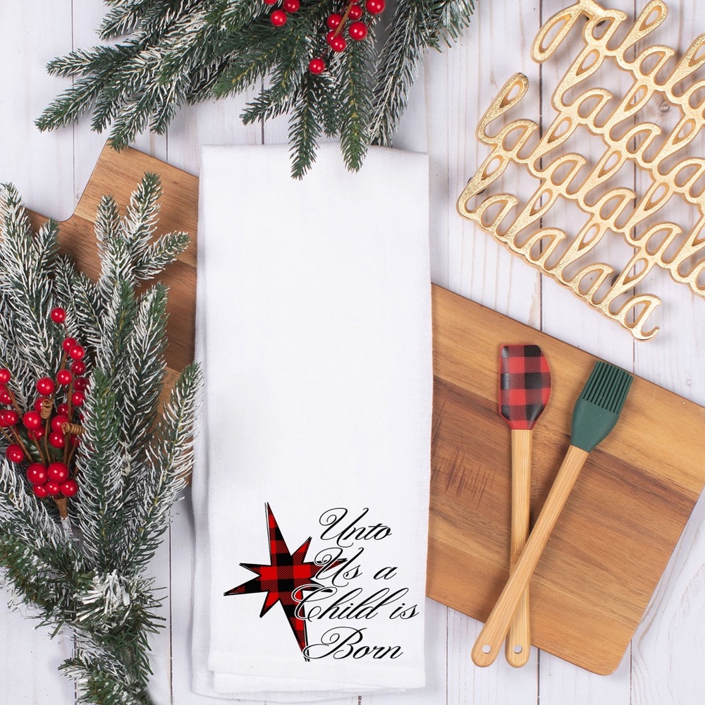 Unto Us a Child is Born Christmas Waffle Towel